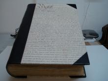 Large half leather binding, calf with morocco label, vellum manuscript deed on sides.